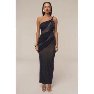 knee length dresses for ladies Gun Metal Draped Metallic Maxi Dress main image 0